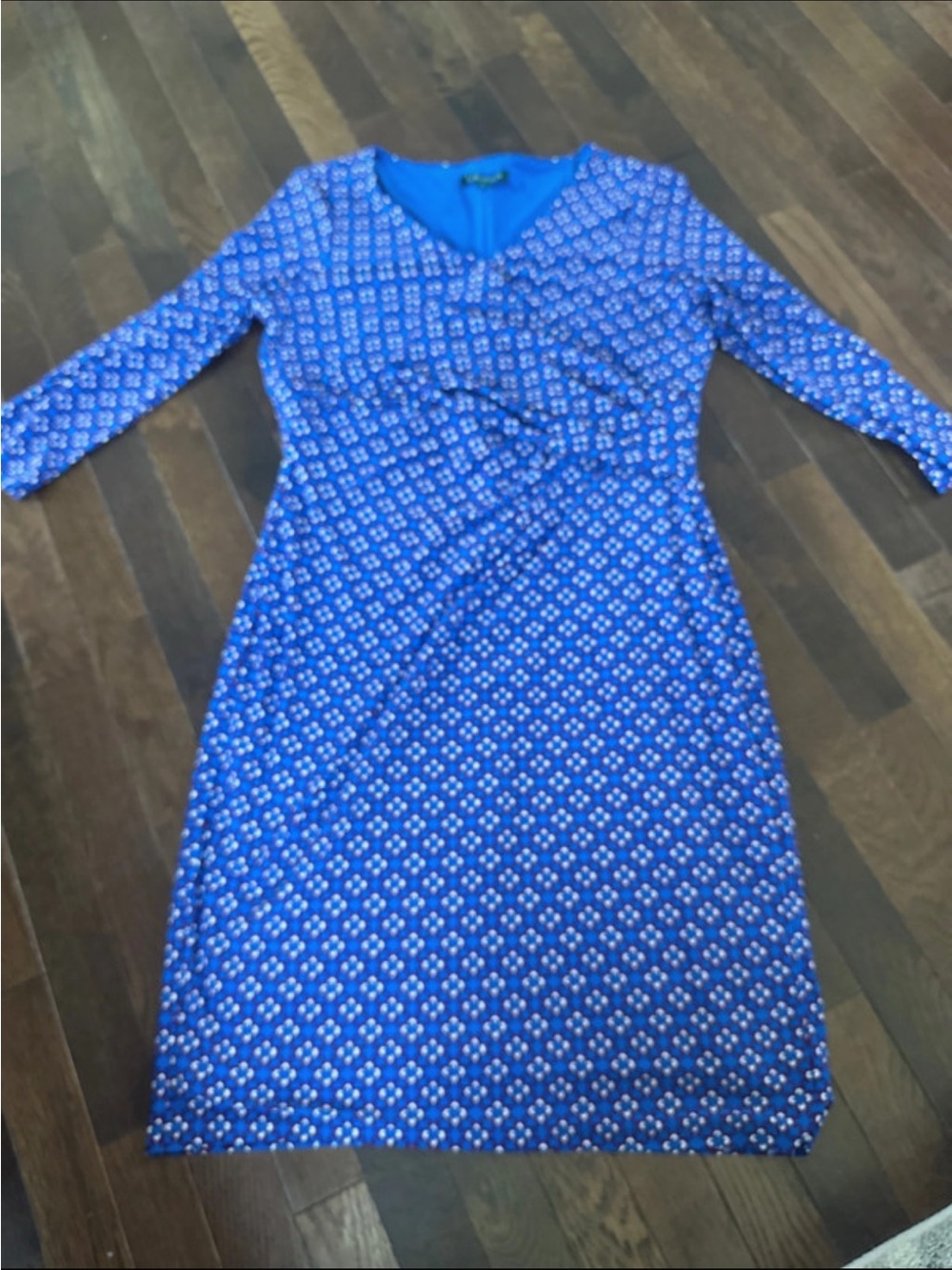Lauren Ralph Lauren Blue Printed Long-Sleeve V-Neck Women’s Dress